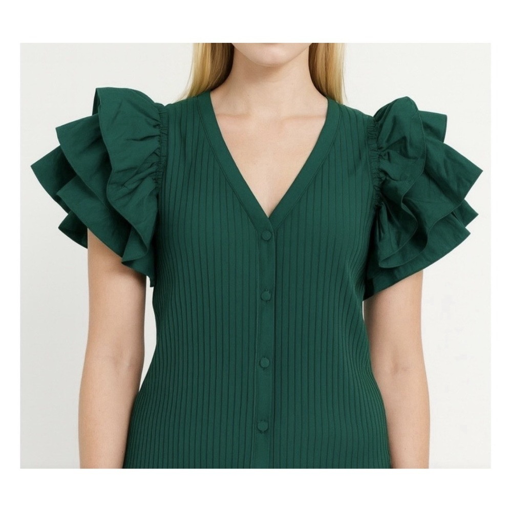 Marc New York Women's Green Pleated Blouse with Ruffle Sleeves- S– New with Tags